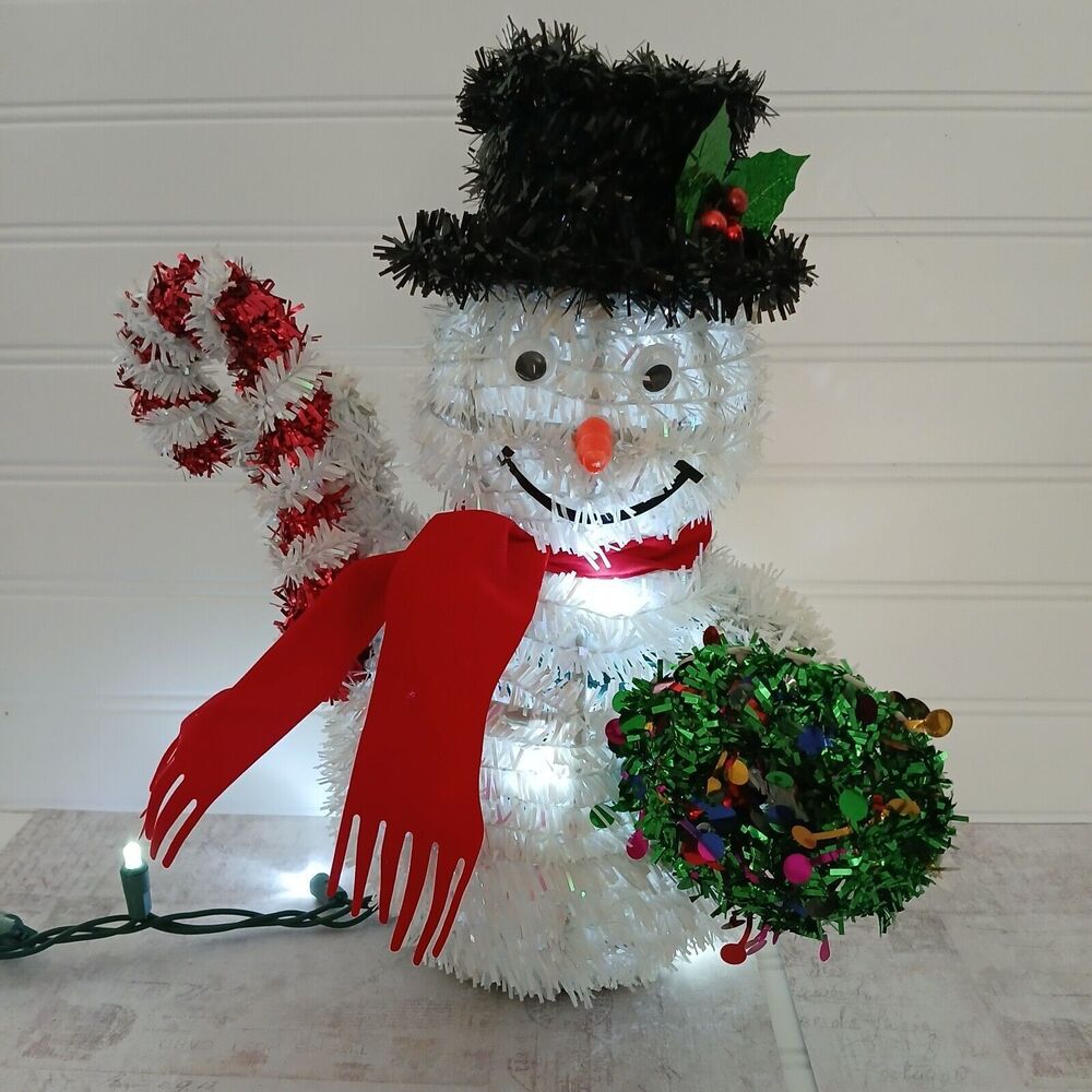 Vintage Tinsel Snowman 12" Candy Cane Wreath Christmas Decoration